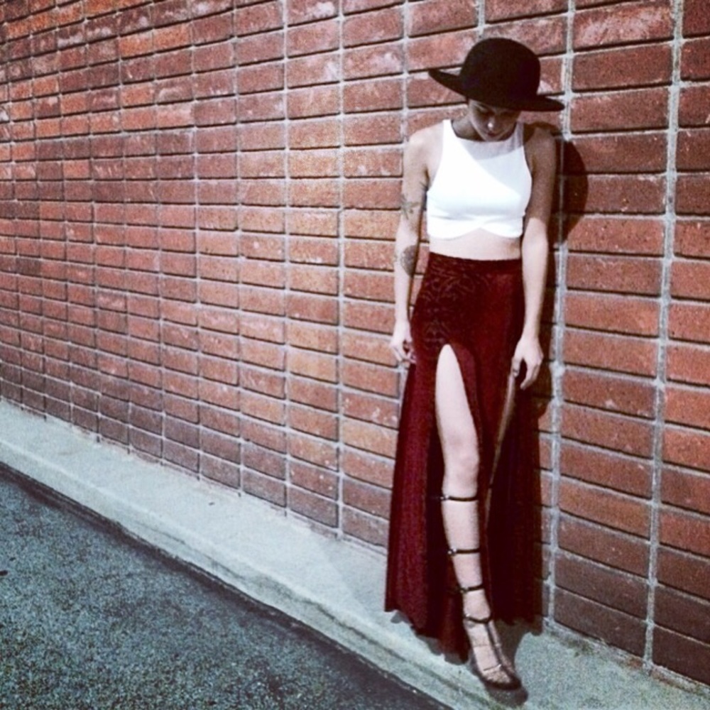 Velvet split leg skirt